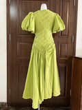 Solid Spliced Drawstring Folds Designer Maxi Dress for Women O Neck Puff Sleeve High Waist Elegant Party Dresses Female New