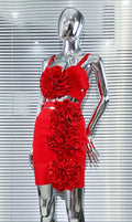 Summer 3D Bud Glam Hollow Red Suspender Dress Fashion Hot Party Performance Evening Gown Show Costumes Abito Da Cerimonia Donna