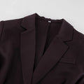 Solid Office Suit for Women Deep V Neck Long Sleeve Spliced Single Button Blazer Wide Trousers Two Piece Set Female