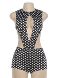 Polka Dot Sexy 2 Piece Set Women Side Split Sleeveless Bandage Bodysuit+Shorts Matching Hipster Party Clubwear Suits