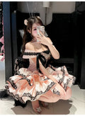 Olivegirl Sweet Lace Dress Lolita Pink Cute Girl Spring High-end Women Summer Birthday Party Elegant Princess Lolita Dresses