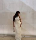 Fashion Backless Ruched Long Dress For Women Halter Lace Up Sexy Ruffle Dress Loose Female 2025 Summer New Vacation Dress
