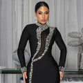 Black Long Sleeve Diamond Mesh Perspective Dress Sexy Celebrity Cocktail Party Bodycon Long Evening Dress