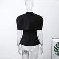 Women Chic Top 2 Piece Set Elegant Stand Collar Cape Sleeveless Slim Off Shoulder Slim Tops Suit Female Chic Casual Party Wear
