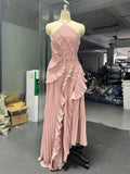 Women'S Irregular Pleated Slim Chiffon Long Dress Sexy Backless Ruffle Fashion Party Prom Elegant Evening Gown 2025 New