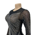 Dress Shiny Diamond O-neck Long Sleeve Elegant Maxi Dress Sexy Sheer Party Dress Vestidos