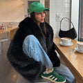 Street Fashion Shawl Collar Faux Fox Fur Coat Women 2024 Winter Cool Girls Black Short Fur Jacket Vintage Chic Overcoat