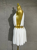 Lady's Sexiness Gold Metal Ring Decor Chiffon Cutout WaistMini Dress Suitable Women Cocktail Dinner Party Performance Outfit