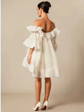Women's Spring Summer Off Shoulder Tiered Ruffle Flared Mini Dress Sweet Prom Party Wear 2026 Trendy Feminine Fashion Dress
