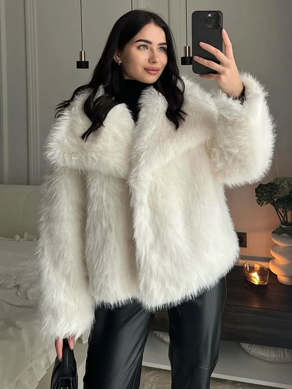 Women Fur Coat Women 2026 Plush White Bomber Jacket Solid Crop Long Sleeve Jacket Warm Winter Coats Female Casual Fur