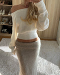Elegant One Shoulder Beige Knitted Sweater Women's Pull Waist Off-Shoulder Sweatshirt Jumper Pullovers Clothes Autumn Winter New