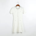 Knitted Two Piece Set for Women O Neck Spliced Beading Short Sleeve High Waist Mini Dress with Sling Solid Outfit Female New