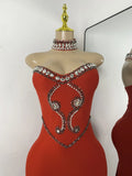 Luxury Rhinestone Women Elegant Strapless Beading with Necklace Bandage Celebrity Outfit Birthday Dress Evening Party Prom Gown