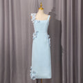 Slimming Patchwork Appliques Solid Dress for Women Square Collar Sleeveless High Waist Bodycon Sexy Evening Dresses Female
