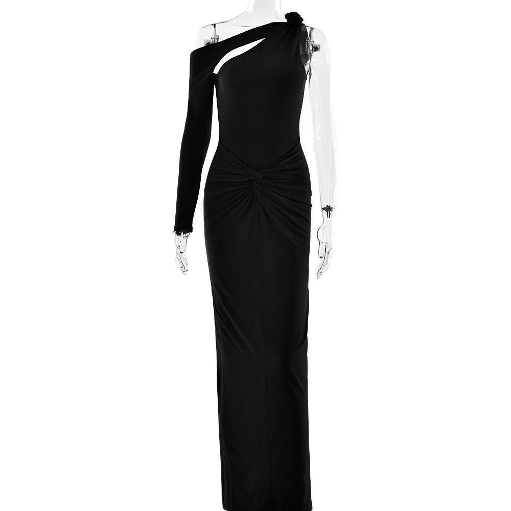 Solid Slimming Spliced Appliques Dresses for Women Slash Neck Long Sleeve High Waist Sexy Dress Female New