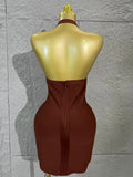 Neck-length V-neck Bandaged Halter Dress with A Fitted Bottom Hem  Sleeveless Form-fitting Cocktail Dress for Formal Parties