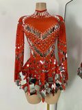 Luxury Sequins Long Sleeve Mini Dress Women Sexy Spandex Performance Dance Costume Party Celebrate Night Club Stage Outfit