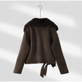 Vintage Lapel Suede Lace Up Jackets Women Solid Fur Collar Pad Shoulder Short Coats 2025 Female Autumn Chic Casual Streetwear