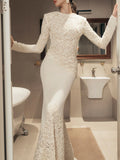 Solid Color Elegant Party Vestido Women'S Spliced Mesh Sequin Slim Long Sleeved Maxi Long Dress
