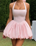 Elegant Red Backless Corset Halter Mini Dress Women Puff Hem Short Dresses Summer Evening Party Birthday Wedding Guest Cocktail
