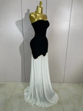 Women Elegangt Pearl Bandage Strapless TopAnd White Mesh Long Dress Two-piece Set Celebrity Evening Birthday Wedding Party Dress