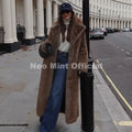 Winter Stylish Brown Gradient Extra Long Faux Fur Coat Women Mountain Fashion Overcoat Chic Vintage Fake Fox Fur Jacket