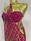 Sexy Sparkly Sequin Diamond Mesh Transparent Two Piece Set Women Celebrate Evening Party Birthday Dress Stage Photo Shoot Wear