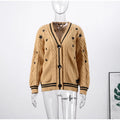 Printed V-neck Knit Cardigan Women Fashion Color Blocked Single Breasted Full Sleeve Sweater Cardigan Female Fall Chic Knitwear