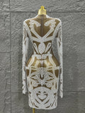 Shinning New High-end Elegant Evening Gown AB Rhinestones Pearls Luxury Long Sleeves Mesh Dress Women Cocktail party