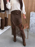 Vintage Lace Skirts Fashion Lace Patchwork Sexy See Through Skirts High Street Elegant Party Streetwear Women's Skirts