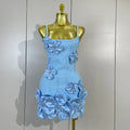 Luxury Party Prom Gown Birthday Wedding Guest Dresses Elegant Chic 3D Beaded Flower Spaghetti Strap Short Bodycon Bandage Dress