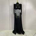 Luxury Elegant Birthday Party Prom Sparkly Diamonds Long Sleeves Mesh See-Through Maxi Abaya Women Evening Wedding Guest Gowns