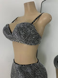 Women's Rhinestones Top Shorts Sets Nightclub Show Three Pieces Outfit Nightclub Performance Singer Dance Costume Stage Wear