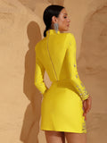 Fashion Women's Heavy Industry Diamond Two Piece Set Short Long Sleeve Tops Wrapped Hip Mini Skirt Female Outfit