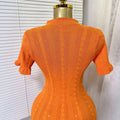 Women Single Breasted O-neck Short Sleeve Knit Ribbed Bodycon Midi Dress  Vacation Sexy Party Club Vestidos Dresses