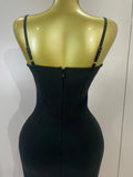 Women Black Bodycon Mermaid Bandage Long Dresses With Pink Ruffles Sexy V Neck Birthday Party Prom Gown Celebrities Eveing Dress