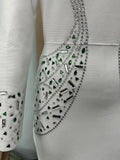 Elegant Women Diamond Celebrity Evening Bandage Maxi Dress White Long Sleeved Sexy Luxury Bodycon Cocktail Party Gown