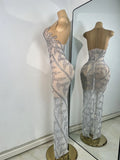 Sparkly Rhinestones Sleeveless Silver Long Dress For Women Sexy Mesh Transparent Evening Prom Birthday Gown Photo Shoot Wear