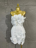 Strapless 3D Handmade Flower RhinestoneBandage Mini Dress Women Sky CorsetBodycon Short Cocktail Party Evening Dress