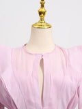Fashion Women Ruffles Short Dress Elegant O-Neck Lace Up Lantern Long Sleeve Mini Vestido Chic Female 2025 Solid Dresses