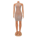 Sexy Skinny Women Dress Mesh Shiny Rhinestone See Through Coquette Mini Bodycon Hot Girls Ball Gown Party Clubwear