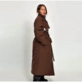Detachable Triangle Shawl Long Puffer Coat Stand Collar Waist Tie Belt Button Solid Loose Women Coats 2026 Winter Commute Outfit