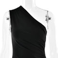 Solid Slimming Dresses for Women Slanted Collar Sleeveless High Waist Temperament Dress Female Fashion