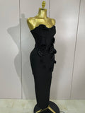 Newest Sexy Strapless Backless Red Flower Long Bandage Dress Women Celebirty Elegant Prom Evening Club Party Birthday Dresses