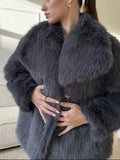 Solid Faux Fur Lapel Women's Coat Luxury Gradient Cropped Fluffy Fur Jacket Coat Winter Thicken Outerwear High Street