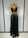 Women Sexy Hollow Out Backless Long Dress Two Piece Set Nightclub Stage Performance Costume Eveing Birthday Party Cocktail Dress
