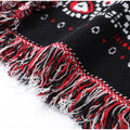 Women's Shawl Collar Fringe Knitted Cardigan Self Fabric Belt Waist Ethnic Print Loose Long Sleeve Mid Length Coat Autumn Casual