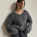 Women's Cable Knit Sweater V Neck Long Sleeve Oversized Loose Chunky Twist Pullover Tops Casual Autumn Retro Commute Top