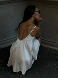 Lace Deep V-neck Backless Sexy Slip Dress For Women Fashion Clubs Party Spaghetti Strap Dress Solid Color Female