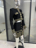 Women's Fashion Jacquard Metal Button Short Cardigan + Hot Mini Skirt Two Piece Set Business Casual Office Lady Outfit Robe Fête